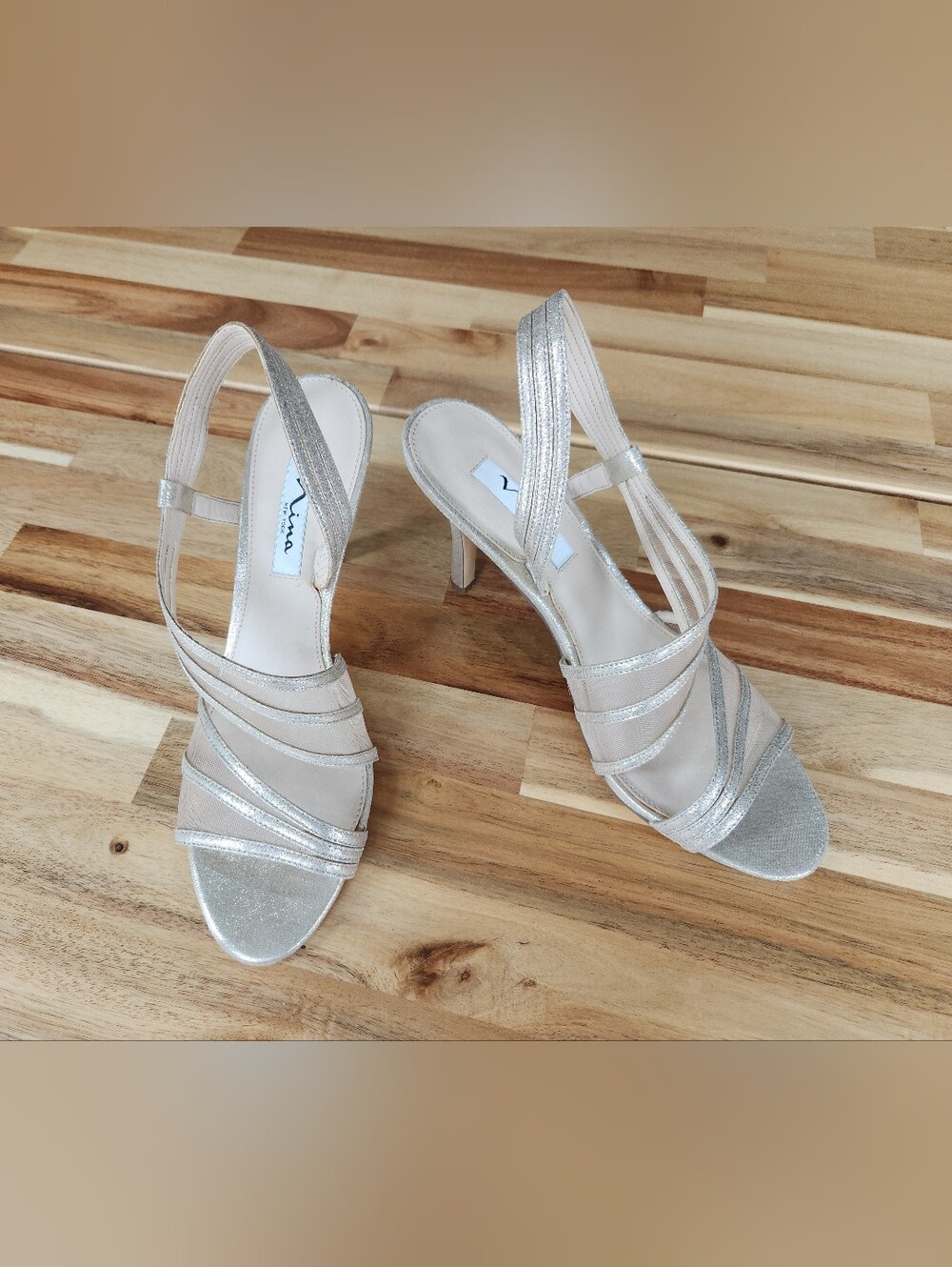 Nina Sparkly Gold & Mesh Wraparound Heels